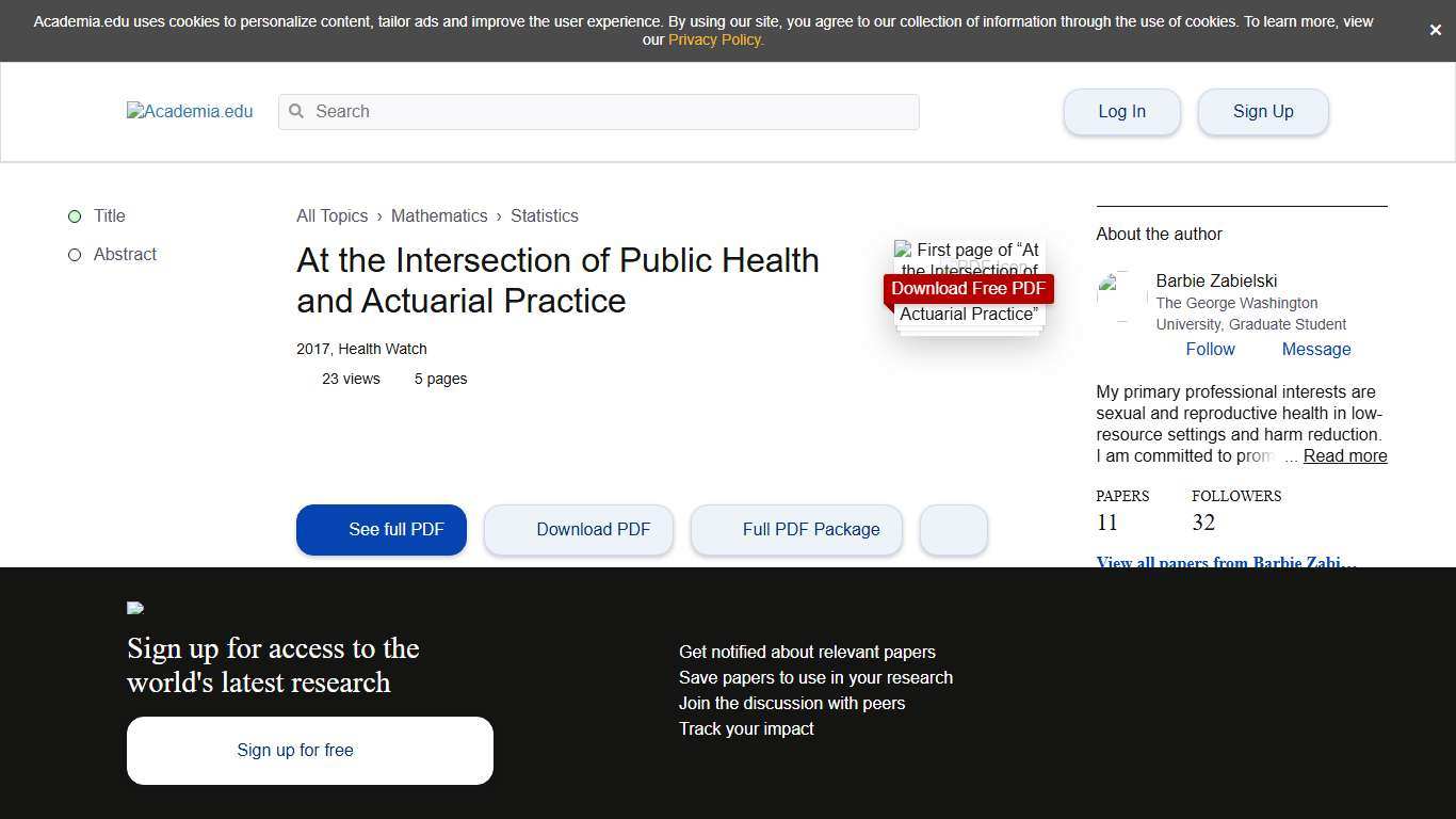 (PDF) At the Intersection of Public Health and Actuarial Practice