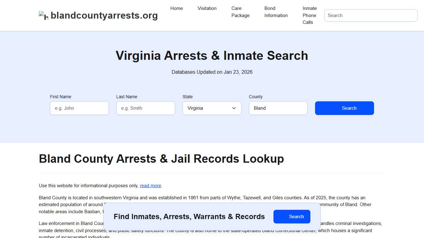 Bland County, VA Arrests, Warrants, Police Records Search